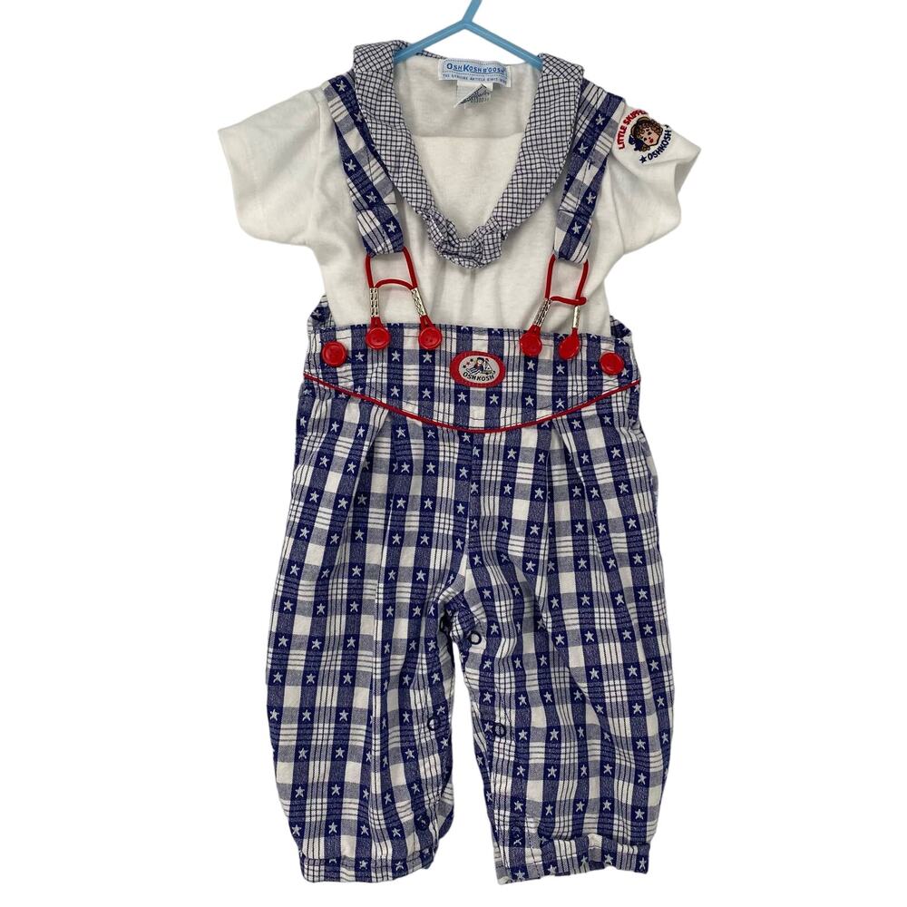 Vintage OshKosh B'Gosh 6-9 mos Vestbak Little Skipper Jumpsuit Red White‎ Blue